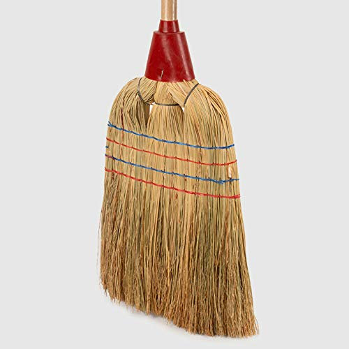 La Briantina Scopa da Esterno in Saggina Lusso per Giardino e Pavimenti Industriali, 4 Fili di Legatura, Manico in Legno da 90 cm