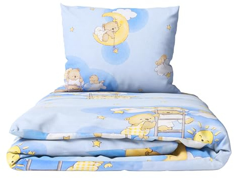 2 Stück Baby Kinder Quilt Bettdecke & Kissen Set 120x90 cm passend für Kleinkinderbett Muster 4 (12 Monate+)