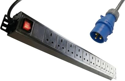 LMS DATA 10 Way 1U Vertical Rack Mount 16A Commando PDU – UK 13A Power Distribution Unit with Switched 1.8m Cable, 4000W – Server & Data Cabinet Power Strip