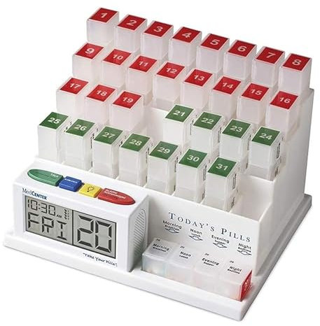 MedCenter 31-Day Pill Organizer System with 4-Time Talking Alarm