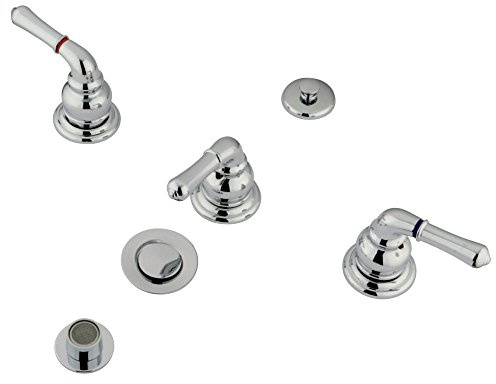 Elements of Design Bidet Faucet with 3 Lever Handle & Brass Pop-Up Chrome