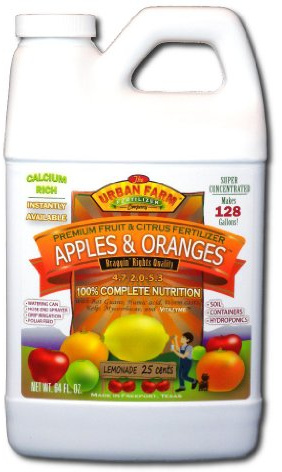 Urban Farm Fertilizers Apples & Oranges Fruit and Citrus Fertilizer, 1/2 gallon.