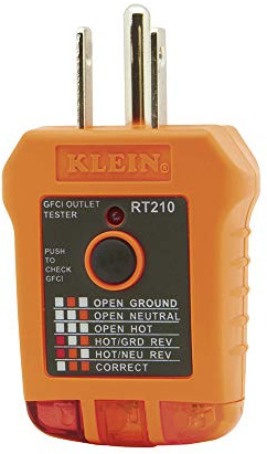 Klein Tools RT210 Outlet Tester, Receptacle Tester for GFCI / Standard North American AC Electrical Outlets, Detects Common Wiring Problems