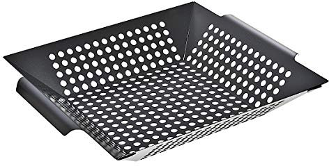 SANTOS Grillkorb/Gemüsekorb - Schwarz - 30,5x30,5x6cm - Grillwok für Tofu, Käse, Gemüse, Fleisch & Co. - Stahl-Grillkorb - Vegetarisch & Vegan Grillen