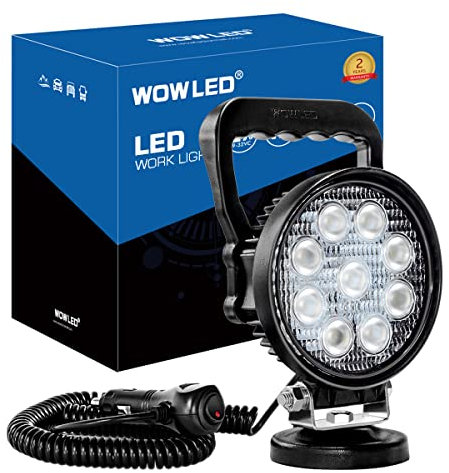 WOWLED 12V 24V 27W Ronde Base Magnétique LED Phare De Travail Projecteur Offroad Conduite Travail Lampe Bar Flood Faisceau Brouillard Lumière pour Voiture Camion Bateau 4X4 IP67 Camping Lumière Lampe
