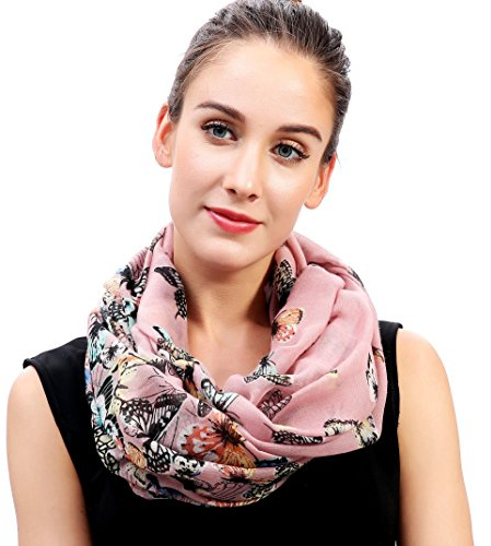 Lina & Lily tubhalsduk loop sjal scarf med fjärilar (Pulverrosa)