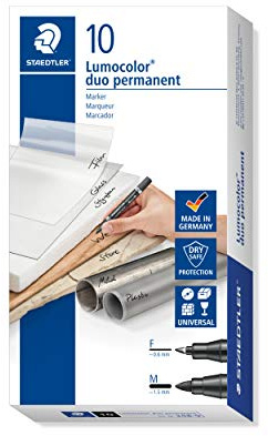 STAEDTLER Lumocolor 348-9 Zweispitzmarker permanent, 10 Stück, schwarz