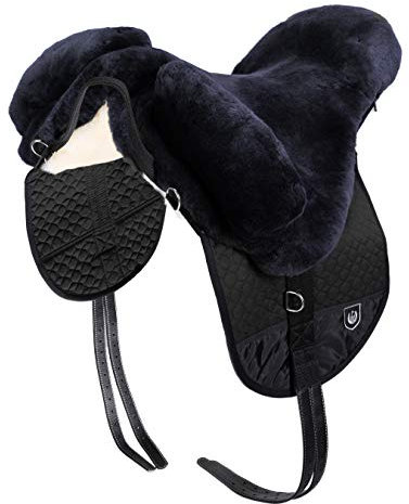 Christ Lammfell-Sattel Fellsattel Premium Plus mit Verbundschaumeinlagen, Lammfell: anthrazit, Größe Pony