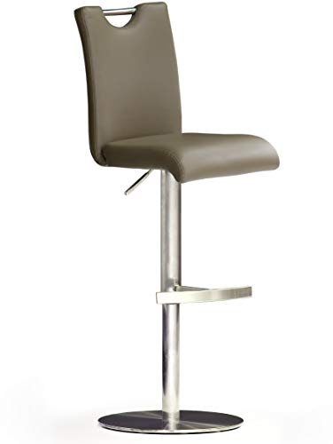 Robas Lund Barhocker Leder Cappuccino mit Lehne Barstuhl drehbar 360 Grad, Hocker höhenverstellbar, BAR.DO, 50 x 42 x 116 cm