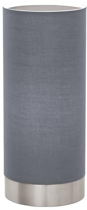 EGLO Tischlampe Pasteri, 1 flammige Textil Tischleuchte | Nachttischlampe aus Stahl und Stoff, Farbe: Nickel matt, grau, Fassung: E27, inkl. Touch, H: 22,5 cm