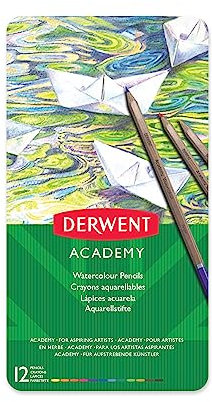 Derwent Academy Aquarellstifte, 12er-Set in Dose, Hochwertige Farbstifte, Ideal zum Nass- oder Trockenmalen, Zeichnen und Illustrieren, Für Hobbykünstler, 2301941