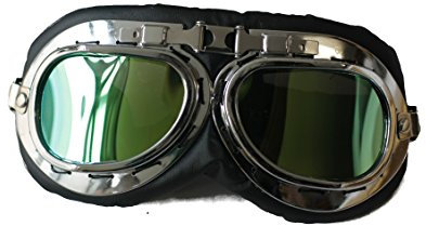 Retro Motorradbrille Bikerbrille Fliegerbrille Boarder Cabrio Chopper Sport (SCHWARZ-SILBER-grün gelb)
