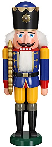 Seiffener Volkskunst | Nussknacker aus dem Erzgebirge | König mit Zepter 39 cm | Nussknackerfigur Deko Figur | Original Erzgebirgische Volkskunst | 11201/2 | blau