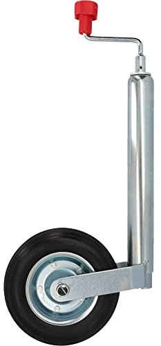 UNITEC Stützrad mit Kurbel, geeignet für Wohn- & Transportanhänger, mit PU-Reifen, Rohrdurchmesser 48 mm, silber