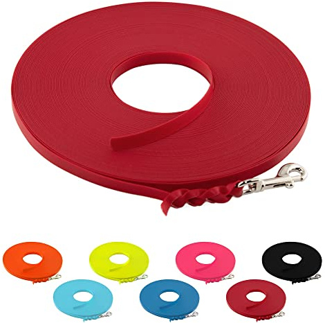 LENNIE Ultraleichte BioThane Schleppleine für Hunde bis 5kg, 5m lang, ohne Handschlaufe, Rot, geflochten, 9 mm