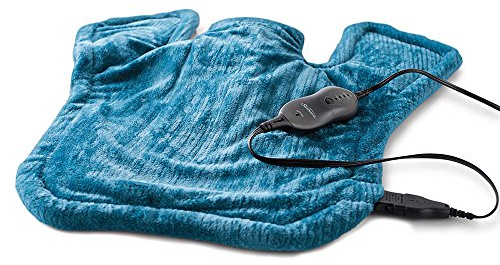 Sunbeam XL Renue Contoured Heating Pad, 25 x 25, For Neck & Shoulder Pain Relief with Auto Shut Off, Moist Heating Option, Machine-Washable, Lakeshore Blue