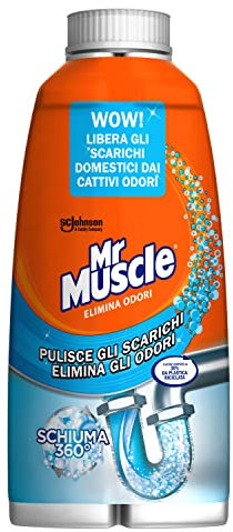 Mr Muscle Schiuma Elimina Odori per Tubi e Scarichi, Stura Lavandini e Scarichi, SICURO PER I TUBI - 1 Confezione da 500ml