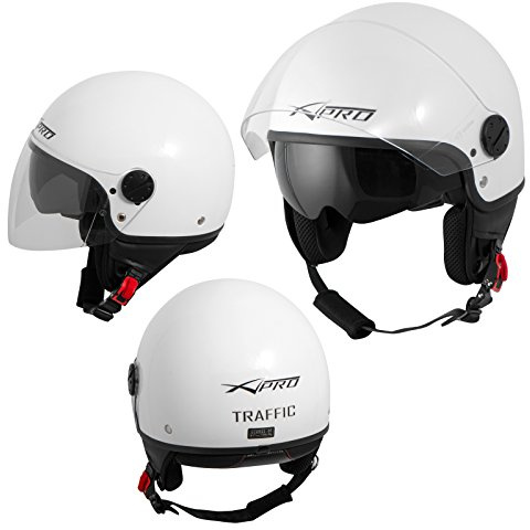 Casque Moto Scooter Jet Double Visiere Pare-Soleil ECE 22 Blanc XL