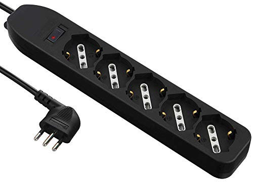 Electraline 62066 Multipresa 5 Posti polivalenti, Cavo 1,5 m-Spina Piccola 10A, Nero