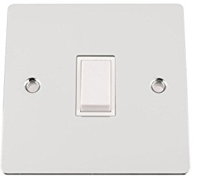 Light Switch 1 Gang - Polished Chrome - Flat - White Insert Plastic Switch - 10 Amp Single 1 Gang 2 Way