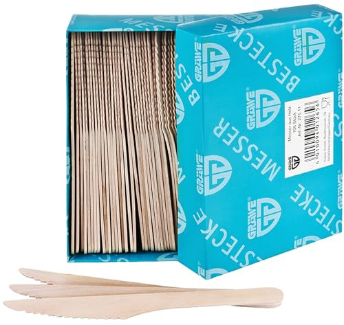 GRÄWE Einwegbesteck Holzmesser, 100 Stück, Holzbesteck, umweltfreundlich aus Holz, biologisch abbaubar