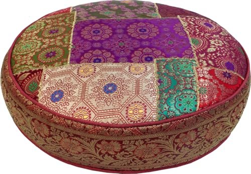 Orientalisches Patchwork Kissen 50 cm, Sitzkissen, Viskose, rot/bunt | Bodenkissen mit einzigartigem Design, Reißverschluss, ideal für Entspannungsecken, vielseitig einsetzbar.