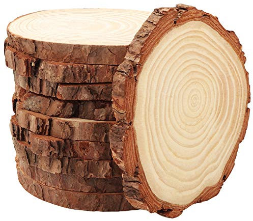 Kurtzy 10er Pack Naturbelassene Holzscheiben Baumscheiben Deko - Ø10-11cm kleine Holzscheiben zum Basteln - 10er Set Holzplatte rund mit 10mm Dicke - 10x Baumscheibe Deko mit Rinde