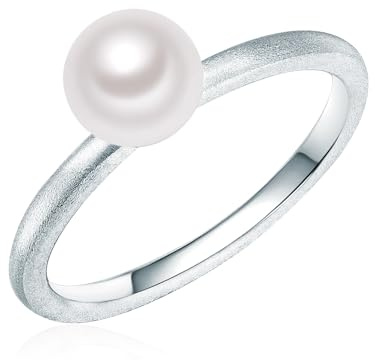 Valero Pearls Damen-Ring 925/- Sterling Silber Süßwasser-Zuchtperle Button 5-6 mm weiß - Modern-Ring für Frauen Perlenring Süßwasser-Perle