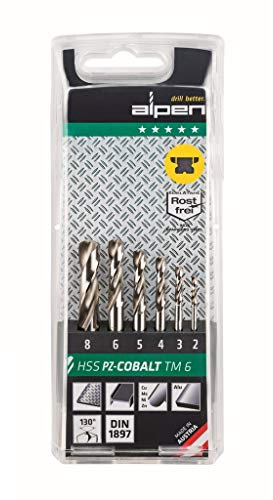 Alpen, Punta elicoidale in HSS al cobalto, extra-corta, DIN 1897 PZ, ø 2-8 mm, 6 pz, in confezione di plastica, 100906100