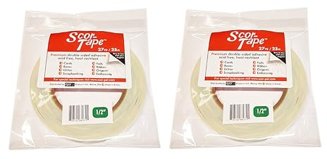 Scor-Tape 1/2 Double-Sided Adhesive Tape | 27 Yards x 2 Rolls | Acid-Free, Ultra-Thin | Perfect for Card Making, Scrapbooking & Paper Crafts | Multi-Pack Value