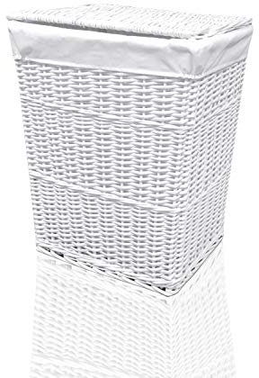 Arpan Medium White White Wicker Washing Cloth Basket With White Lining
