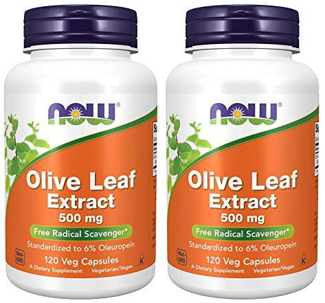 Now Foods Olive Leaf Extract 500mg Standardized to 6% Oleuropein, 120 Vcaps (2 Pack)