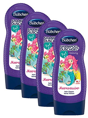 Bübchen Kids Shampoo und Duschgel plus Spülung 3in1 Meereszauber, Kinder-Shampoo und -duschgel + Spülung, pH-hautneutrale Pflege für Kinderhaut, mit frischem Duft, Menge: 4 x 230 ml