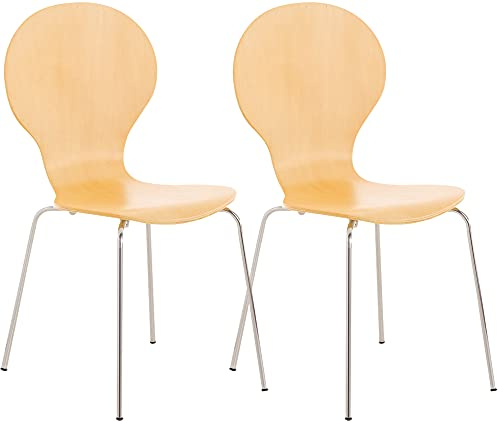 CLP 2X Stapelstuhl Diego I Konferenzstuhl Mit Holzsitz Und Stabilem Metallgestell I 2 x Platzsparender Stuhl Mit Pflegeleichter Sitzfläche, Farbe:Natur
