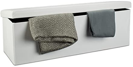 Relaxdays Faltbare Sitzbank HxBxT 38 x 114 x 38 cm, XL Kunstleder Sitztruhe, Aufbewahrungsbox mit Stauraum, weiß
