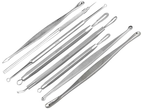 InstrumenteNrw Komedonenquetscher Set 8-teilig Mitesser Entferner Set Edelstahl Rostfrei