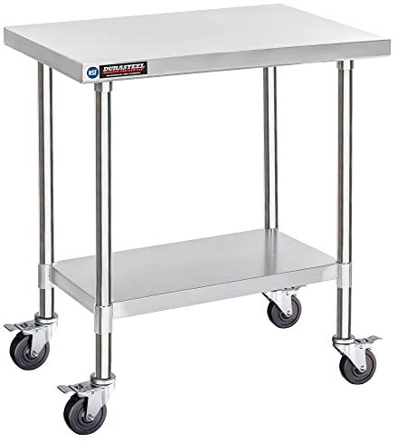 DuraSteel 30x36 NSF Stainless Steel Cart Work Table - Heavy Duty Rolling Food Prep Table Countertop Island - Metal Utility Cart on Wheels Caster, Grill Stand Storage Outdoor Kitchen Tables Bar Top