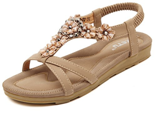 DQQ Insun Women's Beige T Strap Flat Sandal 7 UK