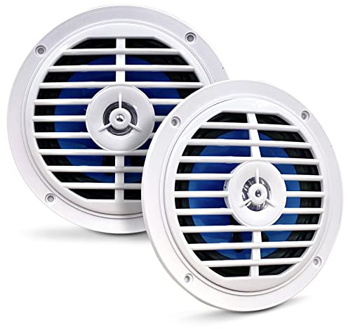 Pyle 5.25 Inch Dual Marine Speakers - 2 Way Waterproof and Weather Resistant Outdoor Audio Stereo Sound System with 100 Watt Power, Polypropylene Cone and Cloth Surround - 1 Pair - PLMR57W (White)