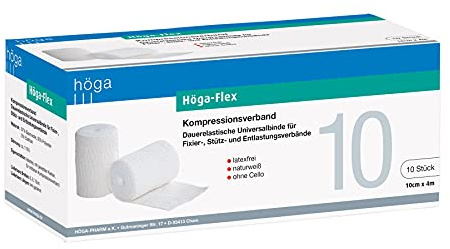 Höga-Flex 10 cm x 4 m, Kompressionsverband, latexfrei, naturweiss 10 Stück pro Packung, 1er Pack (1 x 10 Stück)