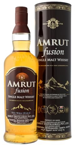 Amrut | Fusion | Indian Single Malt Whisky | 700 ml | 50% Vol. | Rauchiger Singlemalt | Geschmack von Gerste & Malz | Ein Zusammenspiel & Schottland | Nicht kühlgefiltert | Mit Geschenkverpackung