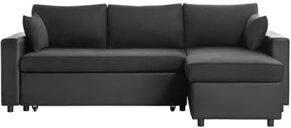 Loungitude - Ecksofa, umkehrbar, Kunstleder und Mikrofaser mit Koffer, Schwarz
