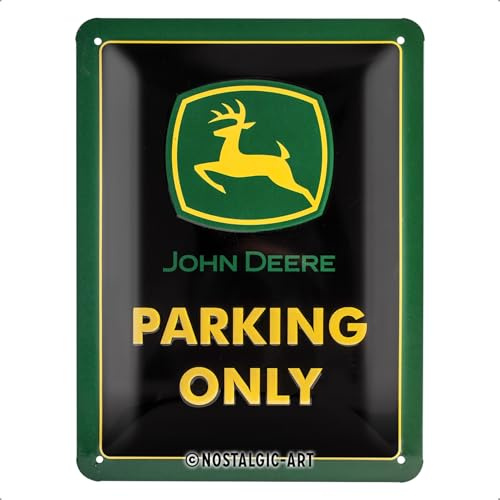 Nostalgic-Art Retro Blechschild, 15 x 20 cm, John Deere – Parking Only | Original John Deere Lizenzprodukt (OLP), aus Metall, Vintage Design, Blechschilder Sprüche, Geschenk-Idee für Traktor-Fans