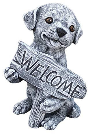 Steinfigur Hund Welcome Frostfest wetterfest massiver Steinguss