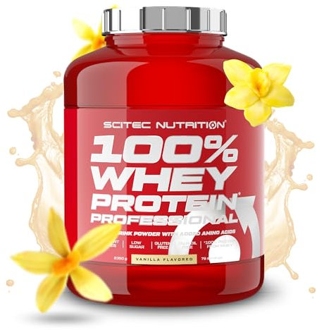 Scitec Nutrition 100% Whey Protein Professional - Angereichert mit zusätzlichen Aminosäuren und Verdauungsenzymen - Glutenfrei - Palmölfrei, 2.35 kg, Vanille