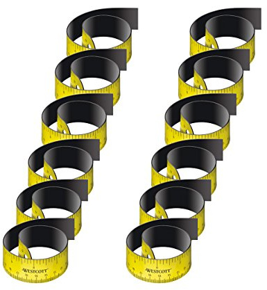 Westcott E-15990 00-I Lineal, flexibel, magnetische Rückseite, 30 cm, 12 Stück, gelb/schwarz