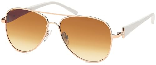 styleBREAKER Damen Sonnenbrille in Pilotenform mit getönten Verlaufsgläsern | Metallrahmen mit Strassstein und lackierten Bügeln | UV400 Schutz, Gestell Gold-Weiß/Glas Braun verlaufend