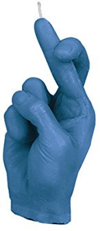 Youartme Designerkerze Crossfinger Kerze 21cm x 9cm als Geschenkidee Tischdeko in Blau mit Frischer Duft