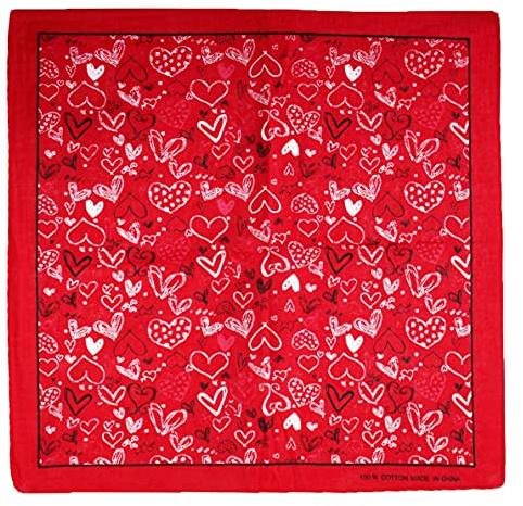 Zac's Alter Ego Red Heart Print Bandana, Neckerchief 100% Cotton