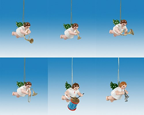 Rudolphs Schatzkiste Christbaumschmuck Schwebengel mit Instrument 6 teilig ohne Krone Höhe 6cm NEU Baumbehang Weihnachten Baumschmuck Christbaumbehang Holzschmuck Holz Seiffen Erzgebirge